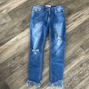 Free People denim jeans skinny raw hem Sz 27 ankle 26” inseam